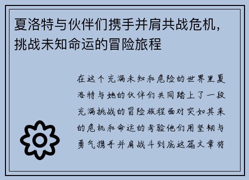 夏洛特与伙伴们携手并肩共战危机，挑战未知命运的冒险旅程